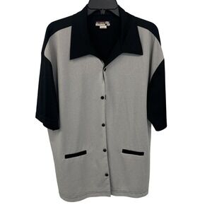 BC Ethic Shirt Mens XL Gray Black Geometric Knit Button Made USA‎ Bowling Camp